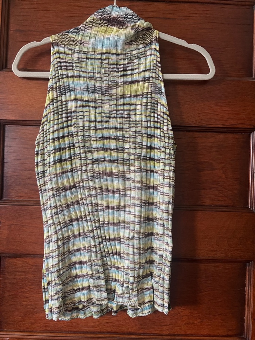 Missoni Sleeveless Ribbed Mock Neck Tank in , Blue, Green, White, Brown - Picture 2 of 4